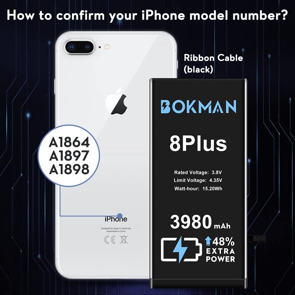 bokman for iPhone 8 Plus Battery Replacement, High Capacity Li-ion Polymer Battery 3980mAh with All Tool Kits and Adhesive Strips