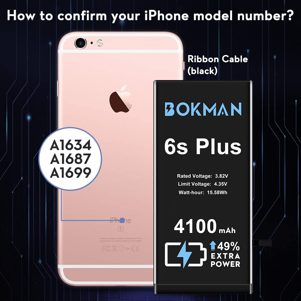 bokman for iPhone 6s Plus Battery Replacement, High Capacity Li-ion Polymer Battery 4100mAh with All Tool Kits and Adhesive Strips