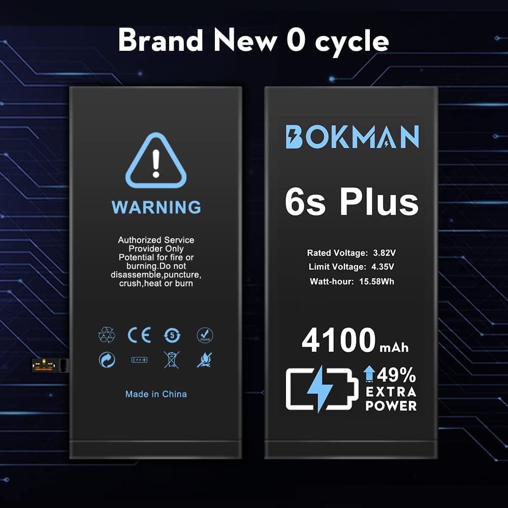 bokman for iPhone 6s Plus Battery Replacement, High Capacity Li-ion Polymer Battery 4100mAh with All Tool Kits and Adhesive Strips