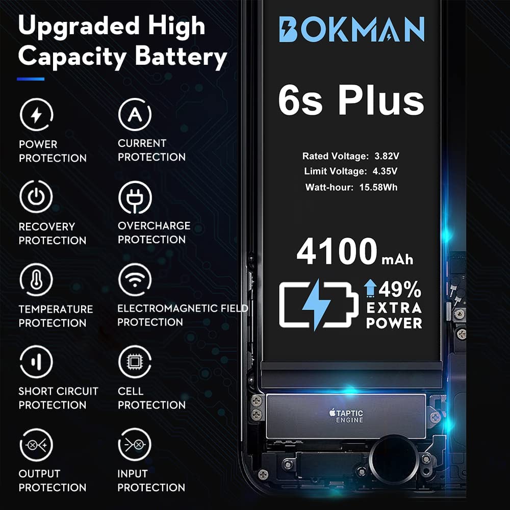 bokman for iPhone 6s Plus Battery Replacement, High Capacity Li-ion Polymer Battery 4100mAh with All Tool Kits and Adhesive Strips