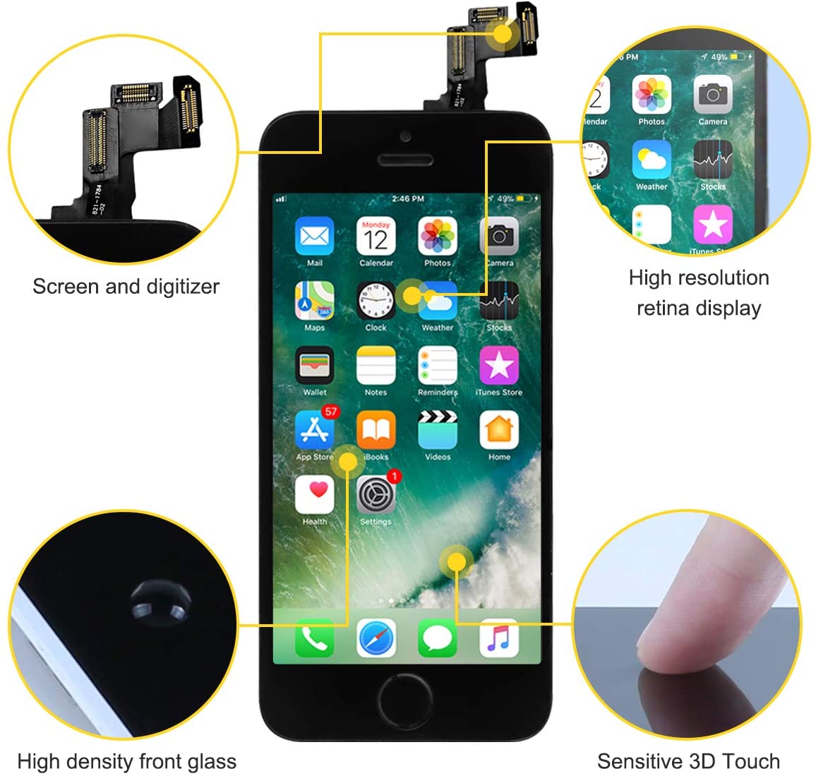 bokman for iPhone 5s/SE Black Screen Replacement Parts Full Display Assembly