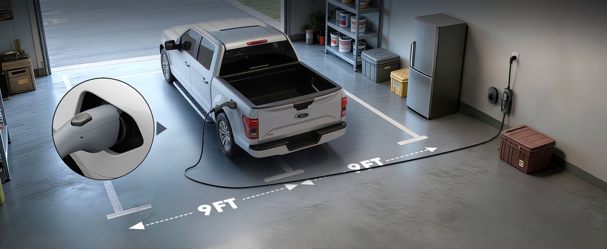 J1772 20 ft charging cable reach example
