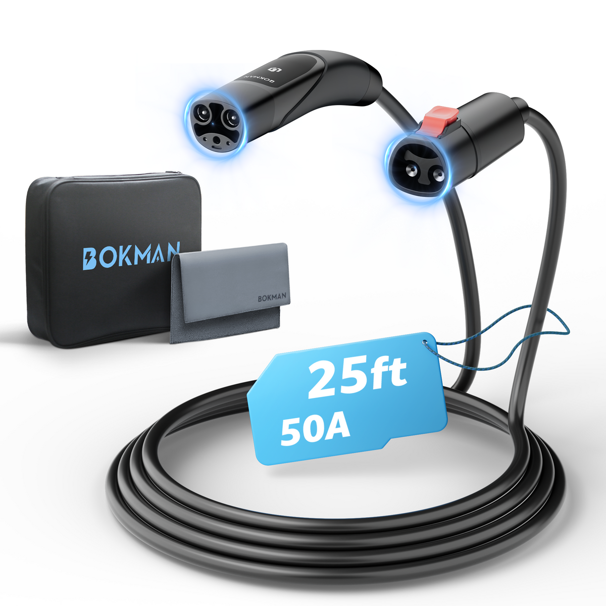 bokman Extension Cable for Tesla Charger, 50A 25FT, NACS for Tesla Models丨Extension Cord for Tesla Wall Connector/Mobile Charger 50A 240V Compatible with Model 3/Y/S/X/Cybertruck