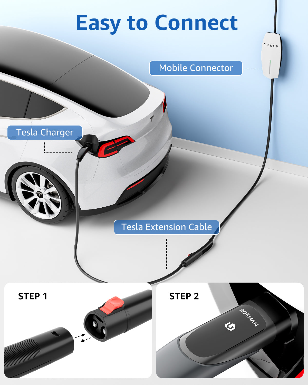 bokman Extension Cable for Tesla Charger, 50A 32FT, NACS for Tesla Models丨Extension Cord for Tesla Wall Connector/Mobile Charger 50A 240V Compatible with Model 3/Y/S/X/Cybertruck
