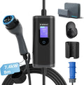 bokman Chargeur Voiture Electrique Type 2- Prise CEE Portable EV Chargeur Station de Charge Mobile/Wallbox Ajustable 6-32A| 7,2kW-7,4kW | 8 Mètre, Compatible avec BEV et PHEV
