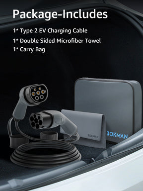 bokman Câble Type 2 de Recharge Voiture Electrique, Mode 3 / 32A / 7,2kW / Monophasée / 5 mètres