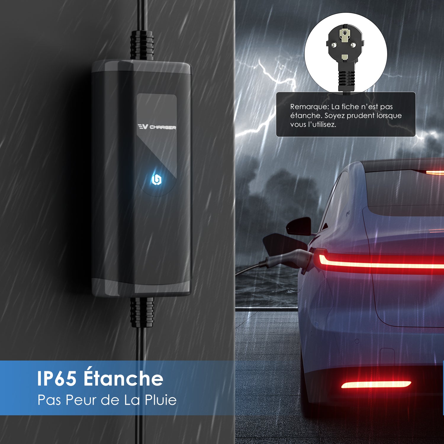 bokman Chargeur Voiture Electrique 16A, (5M, 3.68kW) Type 2 EVSE Portable Recharge Voiture Electrique Compatible avec Tesla Model Y, EX30, XC60, Q4, MG4, 208EV et PHEVs