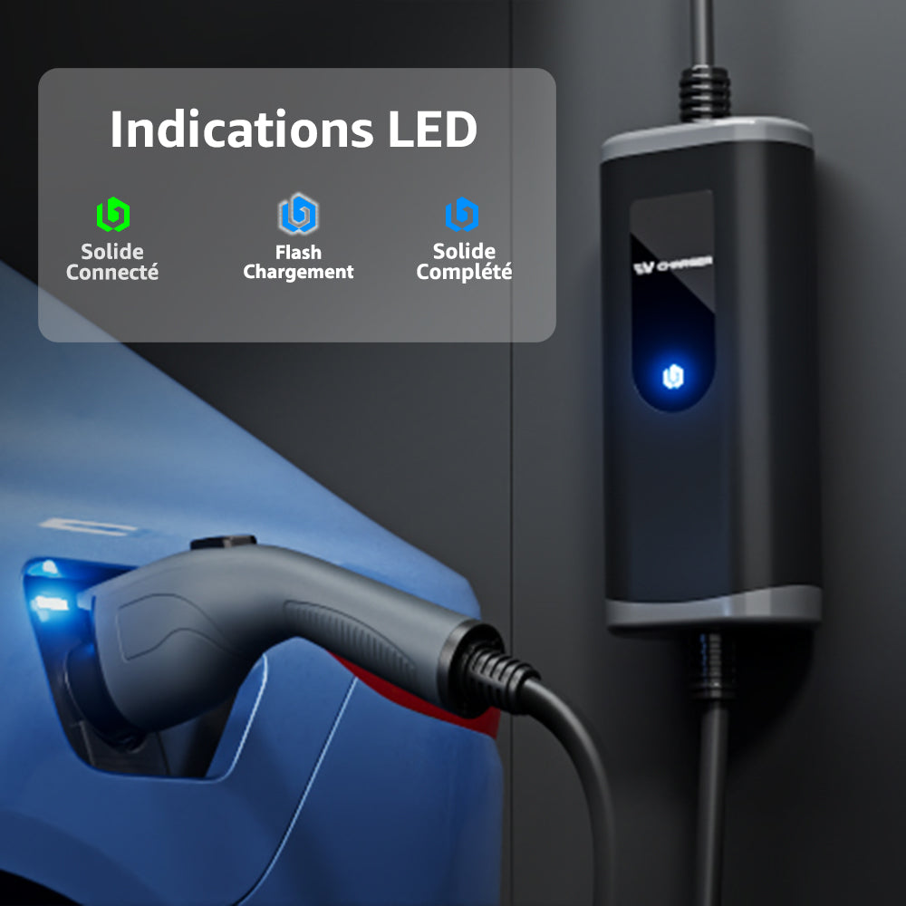 bokman Chargeur Voiture Electrique 16A, (8M, 3.68kW) Type 2 EVSE Portable Recharge Voiture Electrique Compatible avec Tesla Model Y, EX30, XC60, Q4, MG4, 208EV et PHEVs