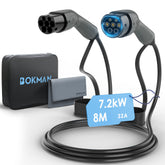 bokman Câble Type 2 de Recharge Voiture Electrique, Mode 3 / 32A / 7,2kW / 8 mètres
