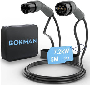 bokman EV Type 2 Charging Cable, Type 2 to Type 2 | 7.2kW | 32A | 5 Meters | Single Phase Electric Vehicle Charging Cable