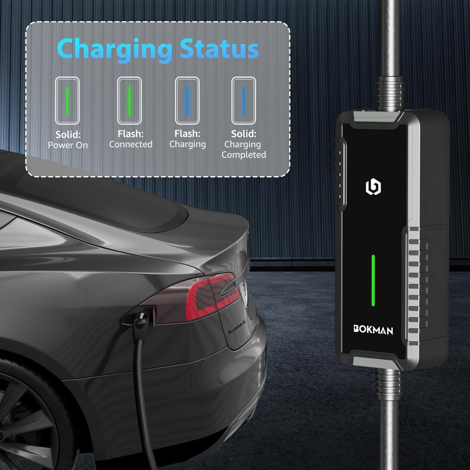bokman Level 2 Charger for Tesla (40 Amps, 25ft) with NEMA 14-50 Plug and NEMA 5-15 for Level 1, Compatible with Tesla Model 3/Y/X/S/Cybertruck