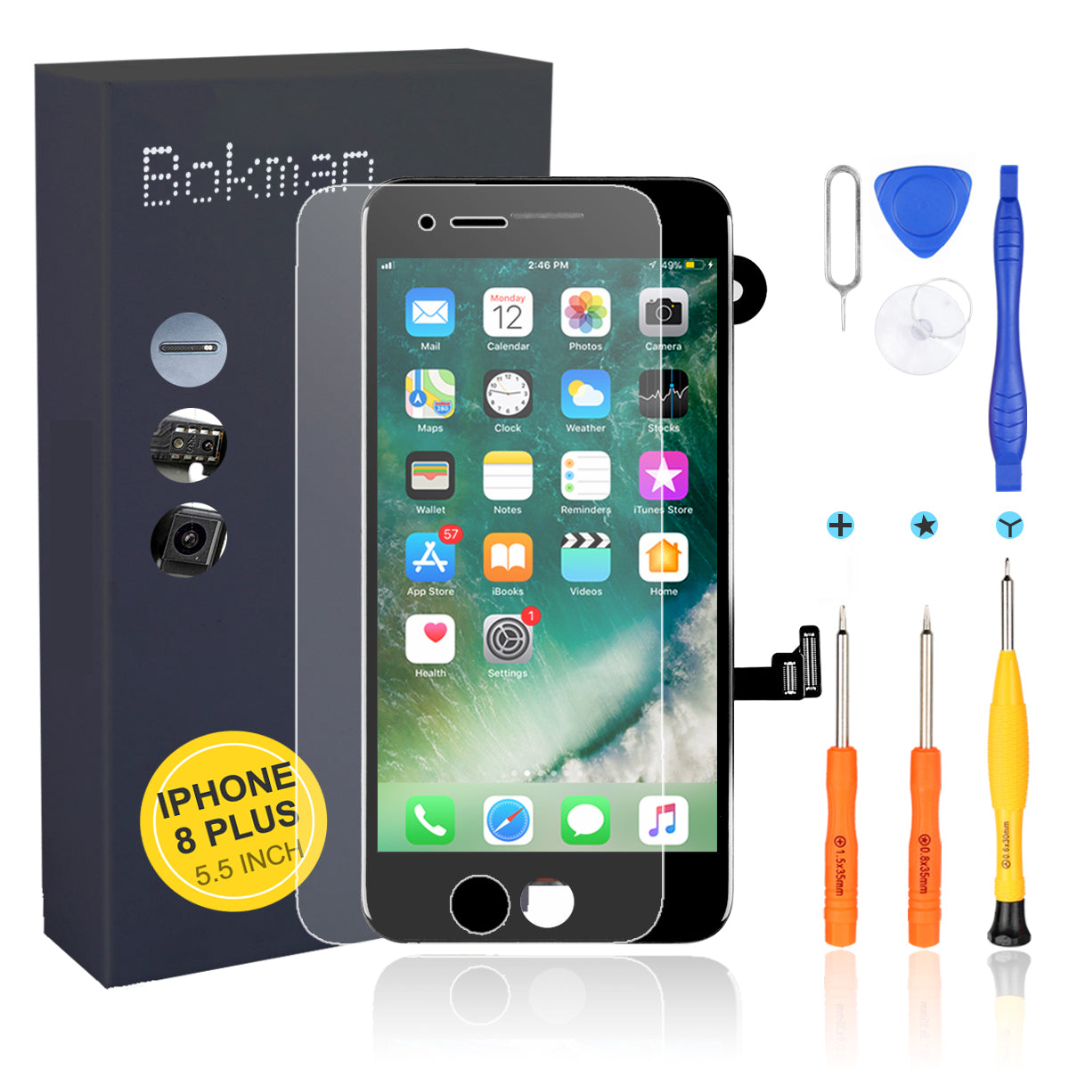 bokman for iPhone 8 Plus Black Screen Replacement Parts Full Display Assembly