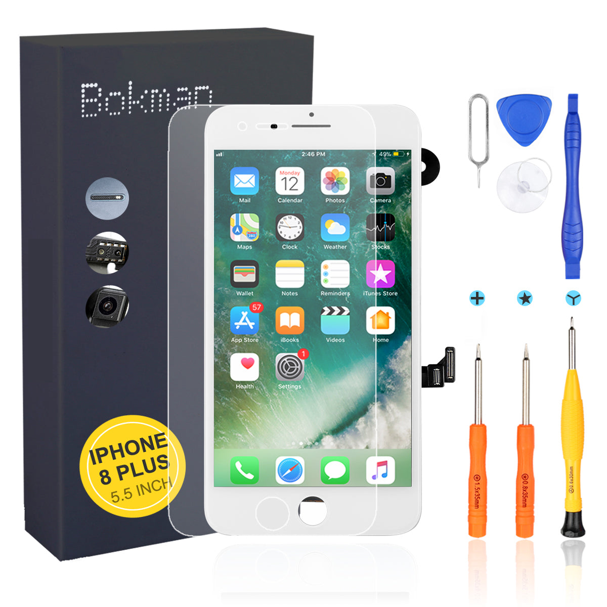 bokman for iPhone 8 Plus White Screen Replacement Parts Full Display Assembly