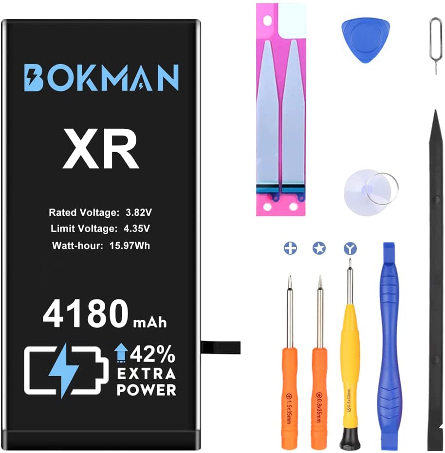 bokman for iPhone XR Battery Replacement, High Capacity Li-ion Polymer Battery 4180mAh with All Tool Kits and Adhesive Strips