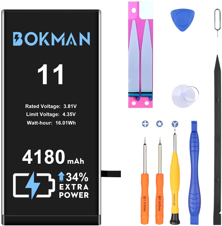 bokman for iPhone 11 Battery Replacement, High Capacity Li-ion Polymer Battery 4100mAh with All Tool Kits and Adhesive Strips