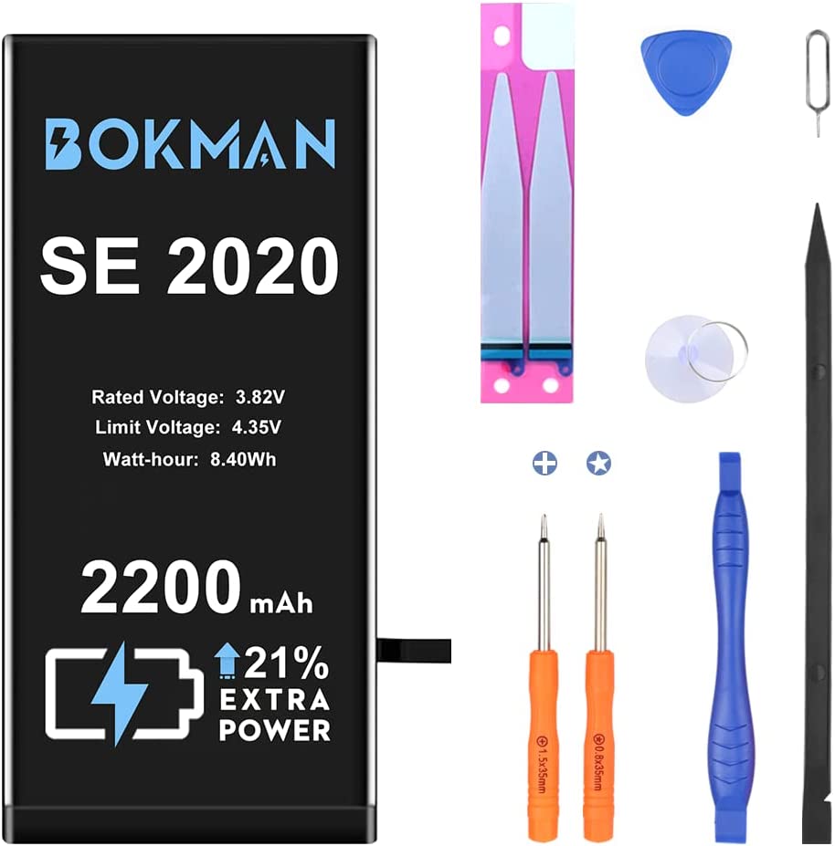 bokman for iPhone SE 2020 Battery Replacement, High Capacity Li-ion Polymer Battery 2200mAh with All Tool Kits and Adhesive Strips
