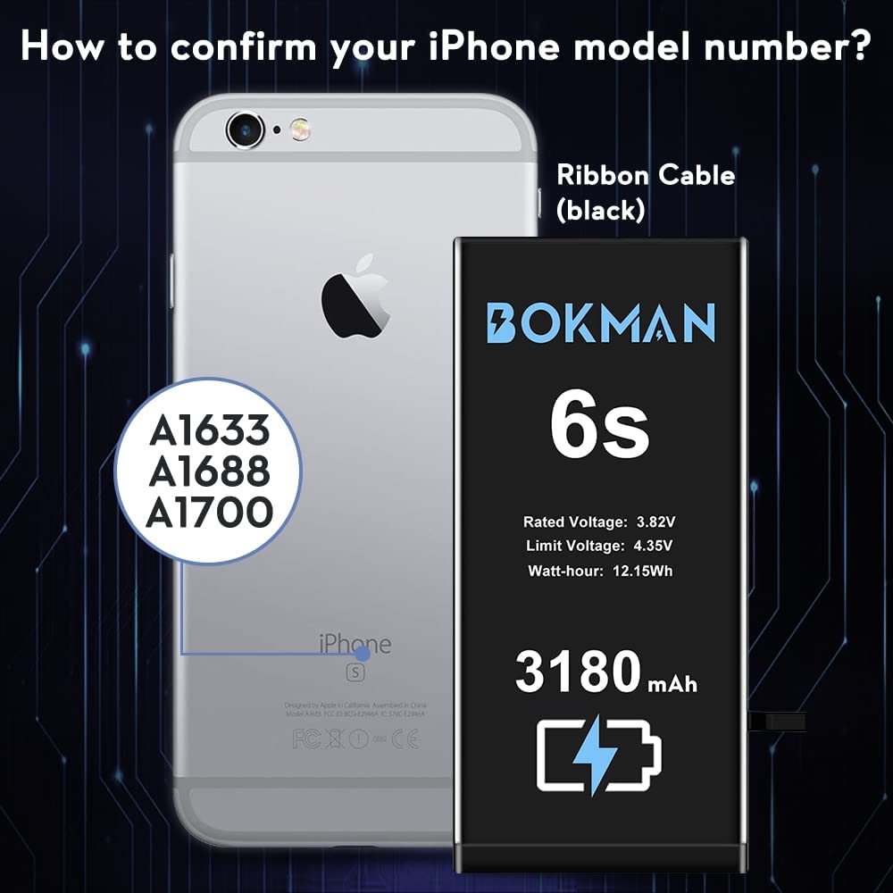 bokman for iPhone 6s Battery Replacement, High Capacity Li-ion Polymer Battery 3180mAh with All Tool Kits and Adhesive Strips