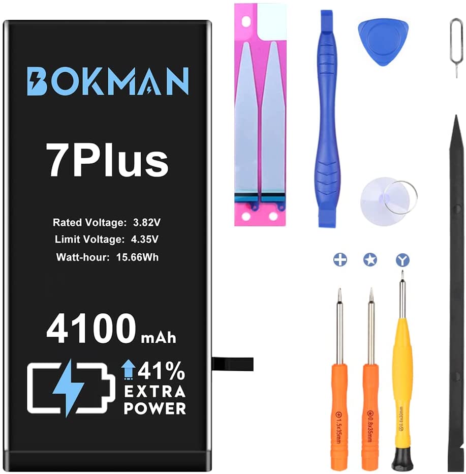 bokman for iPhone 7 Plus Battery Replacement, High Capacity Li-ion Polymer Battery 4100mAh with All Tool Kits and Adhesive Strips