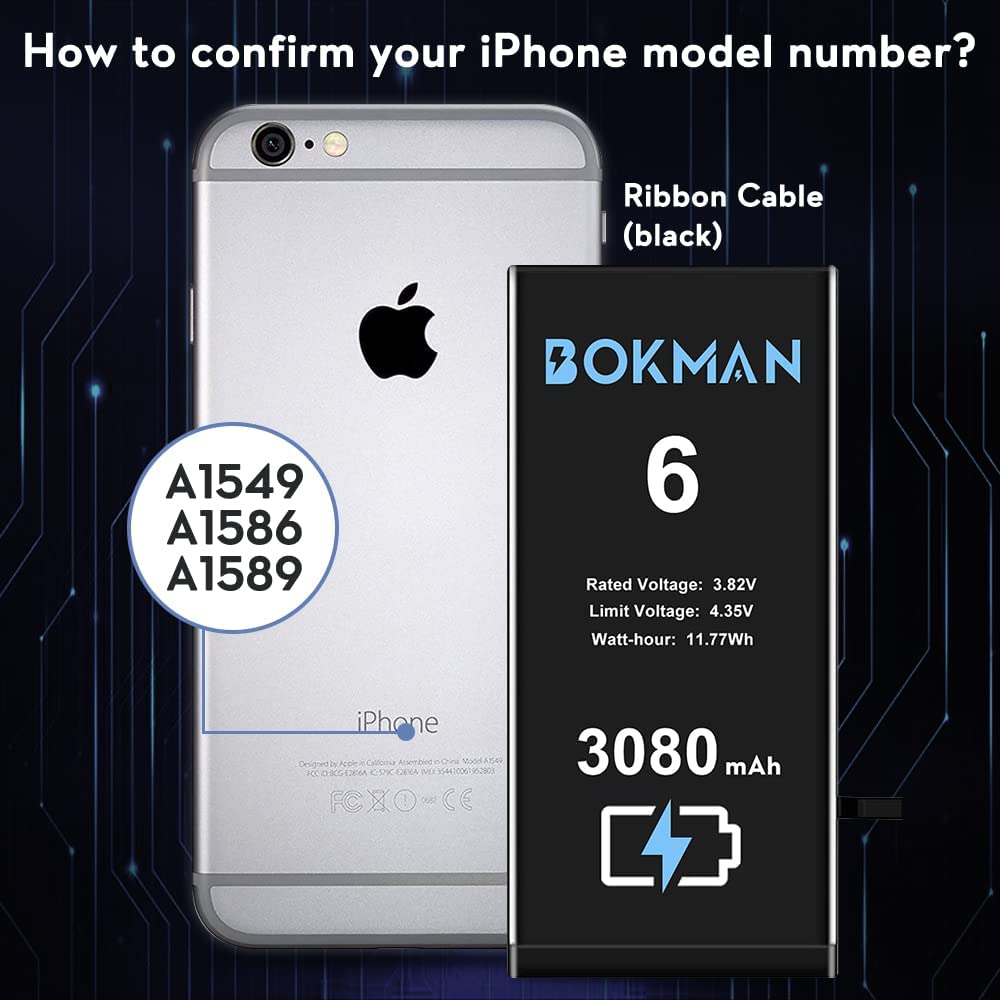 bokman for iPhone 6 Battery Replacement, High Capacity Li-ion Polymer Battery 3080mAh with All Tool Kits and Adhesive Strips