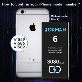 bokman for iPhone 6 Battery Replacement, High Capacity Li-ion Polymer Battery 3080mAh with All Tool Kits and Adhesive Strips