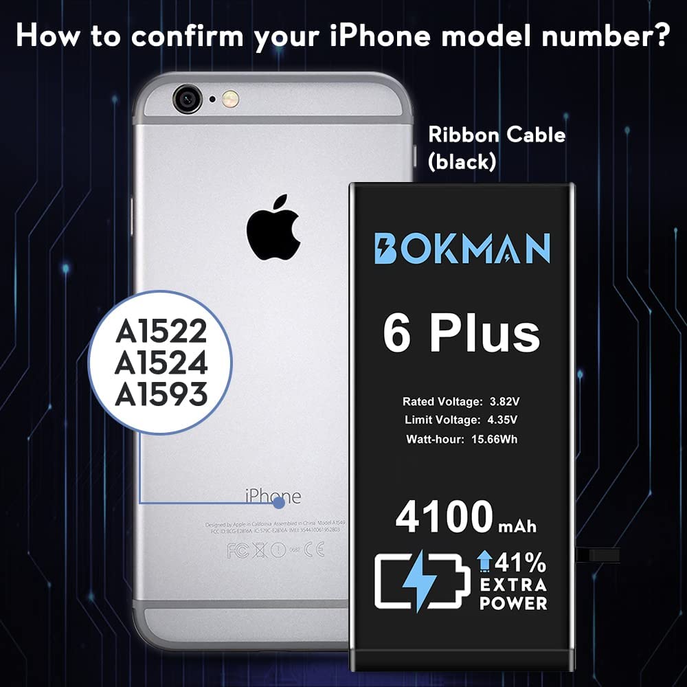bokman for iPhone 6 Plus Battery Replacement, High Capacity Li-ion Polymer Battery 4100mAh with All Tool Kits and Adhesive Strips