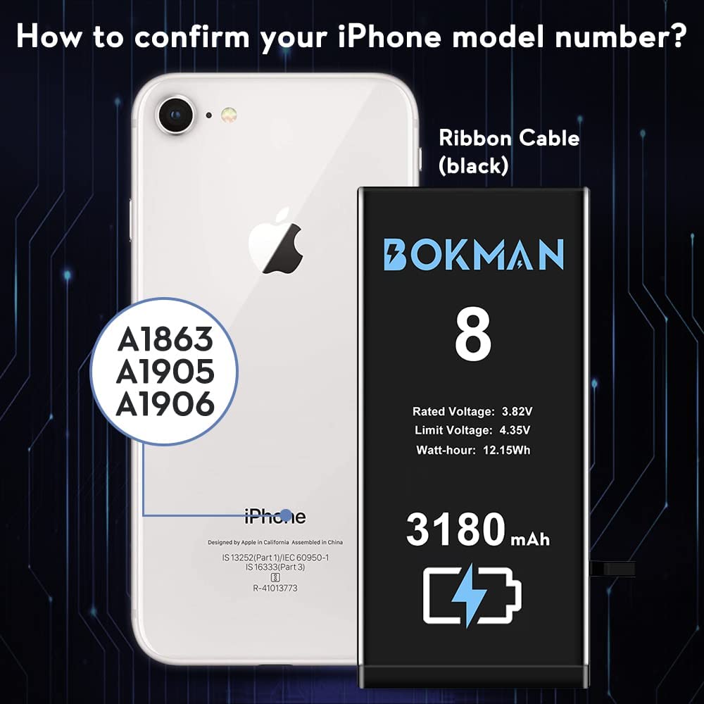 bokman for iPhone 8 Battery Replacement, High Capacity Li-ion Polymer Battery 3180mAh with All Tool Kits and Adhesive Strips