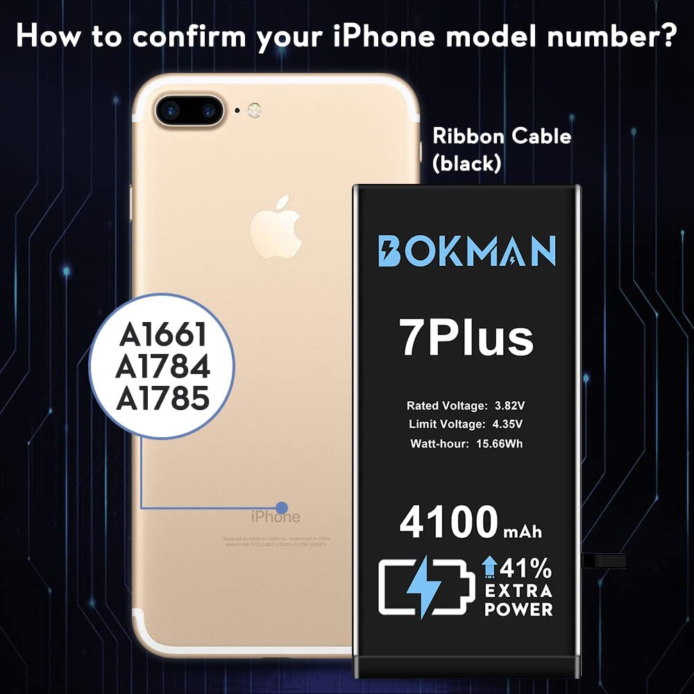 bokman for iPhone 7 Plus Battery Replacement, High Capacity Li-ion Polymer Battery 4100mAh with All Tool Kits and Adhesive Strips