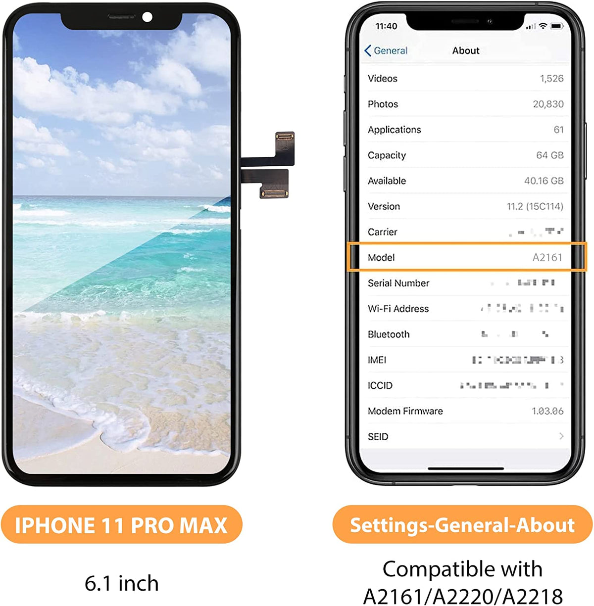 bokman for iPhone 11 Pro Max Black LCD Screen Replacement Parts Display Assembly Front Panel