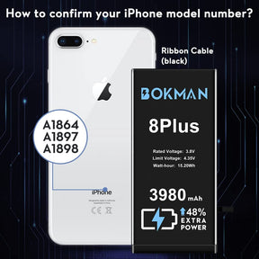 bokman for iPhone 8 Plus Battery Replacement, High Capacity Li-ion Polymer Battery 3980mAh with All Tool Kits and Adhesive Strips