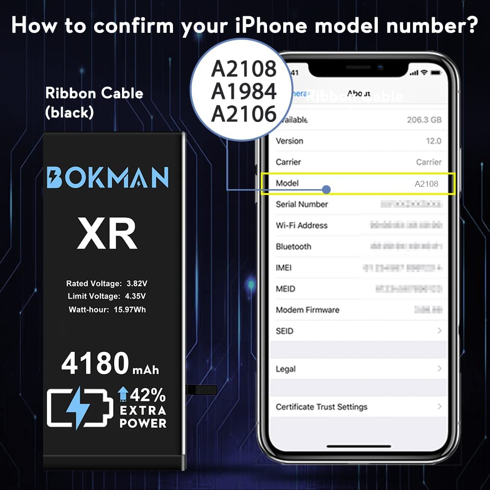 bokman for iPhone XR Battery Replacement, High Capacity Li-ion Polymer Battery 4180mAh with All Tool Kits and Adhesive Strips