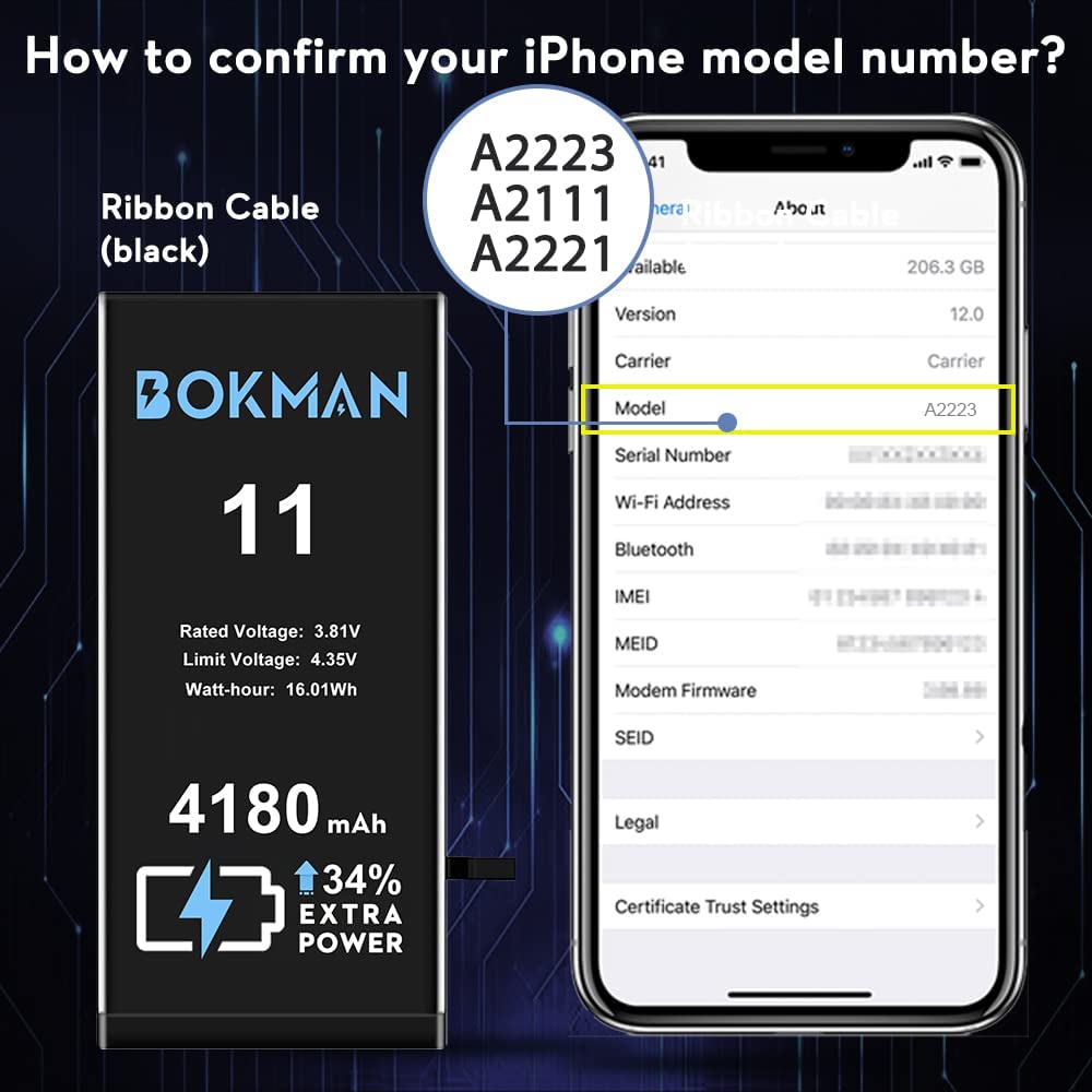 bokman for iPhone 11 Battery Replacement, High Capacity Li-ion Polymer Battery 4100mAh with All Tool Kits and Adhesive Strips