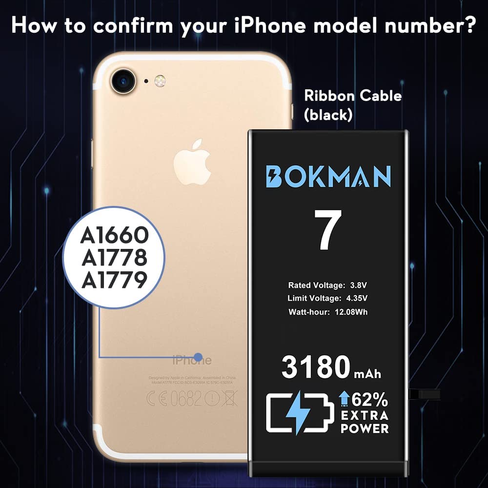 bokman for iPhone 7 Battery Replacement, High Capacity Li-ion Polymer Battery 3180mAh with All Tool Kits and Adhesive Strips