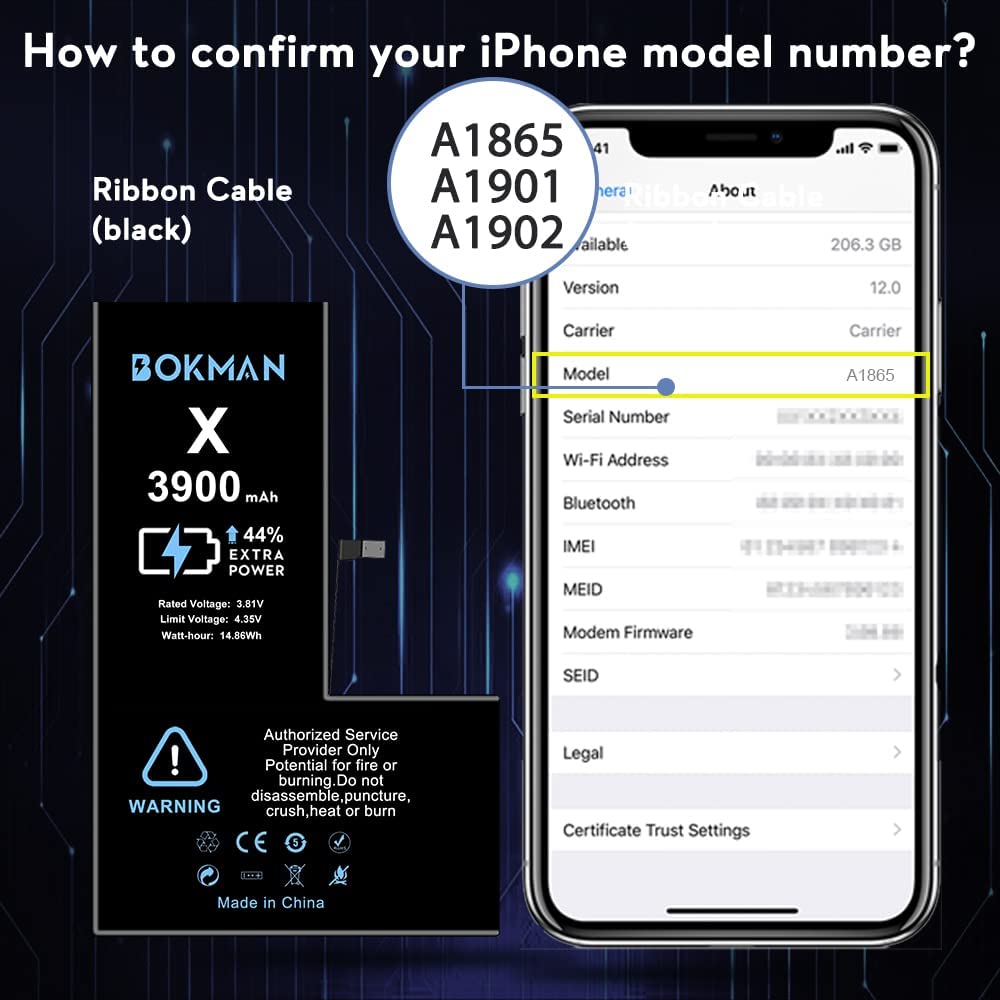 bokman for iPhone X Battery Replacement, High Capacity Li-ion Polymer Battery 3900mAh with All Tool Kits and Adhesive Strips