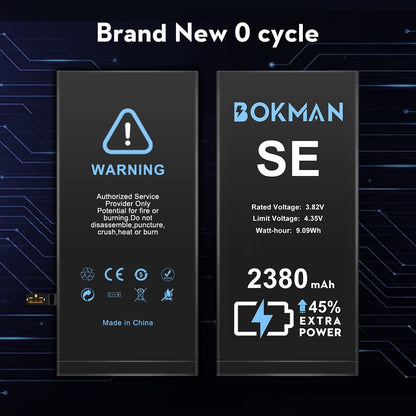 bokman for iPhone SE Battery Replacement, High Capacity Li-ion Polymer Battery 2380mAh with All Tool Kits and Adhesive Strips