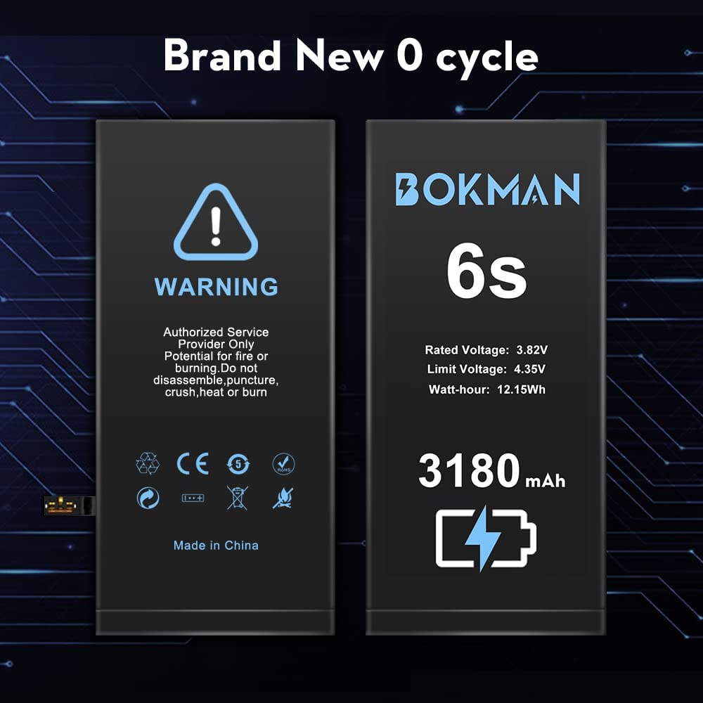 bokman for iPhone 6s Battery Replacement, High Capacity Li-ion Polymer Battery 3180mAh with All Tool Kits and Adhesive Strips