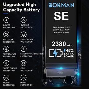 bokman for iPhone SE Battery Replacement, High Capacity Li-ion Polymer Battery 2380mAh with All Tool Kits and Adhesive Strips