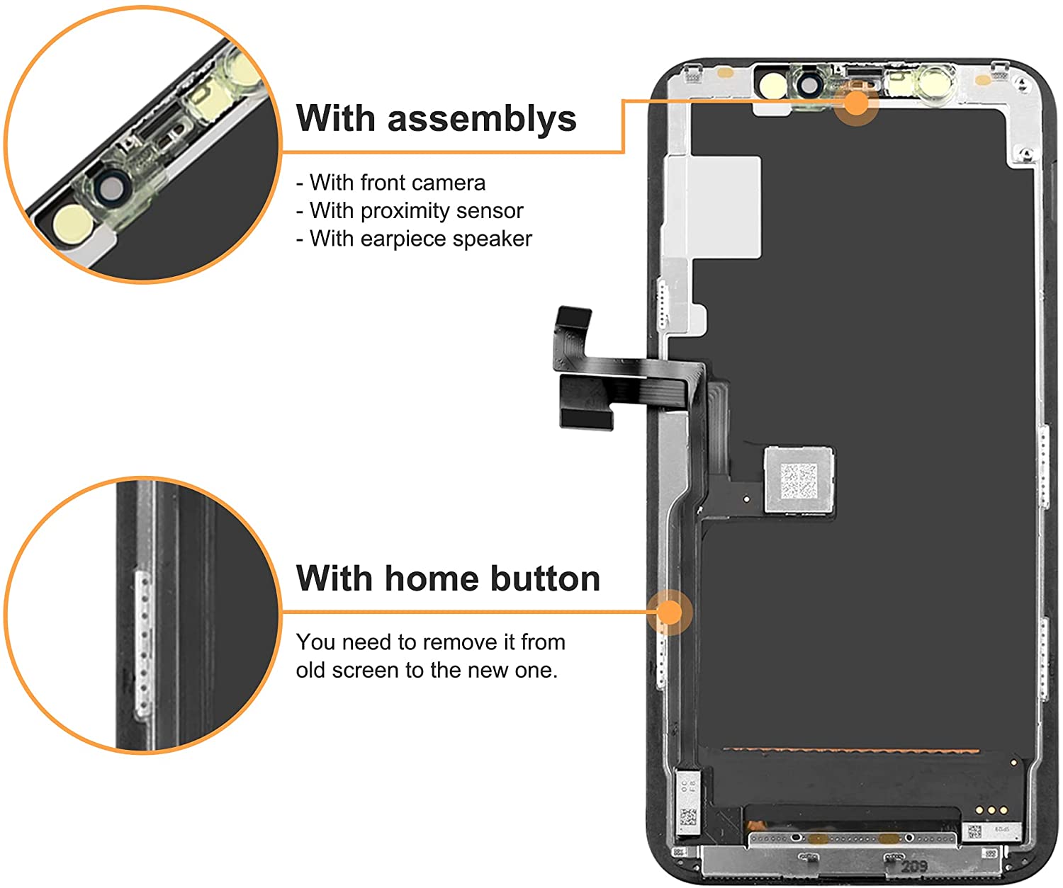 bokman for iPhone 11 Pro Black LCD Screen Replacement Parts Display Assembly Front Panel