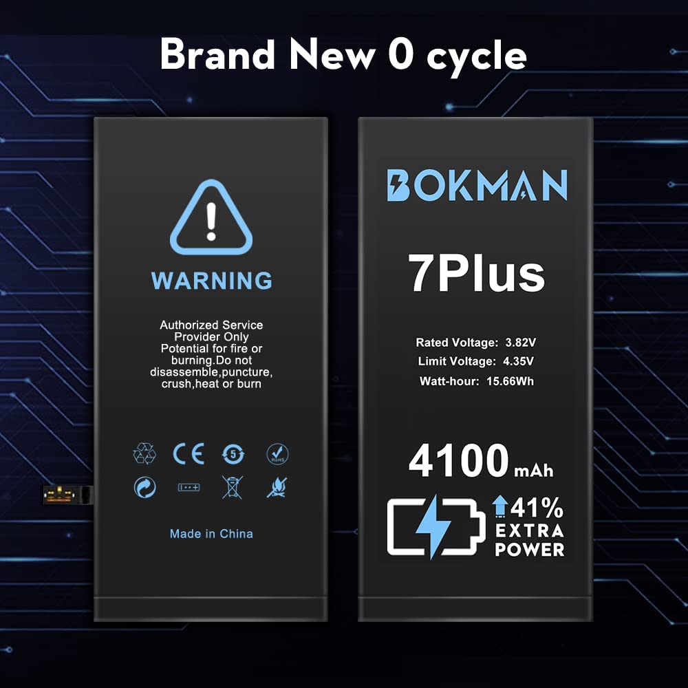 bokman for iPhone 7 Plus Battery Replacement, High Capacity Li-ion Polymer Battery 4100mAh with All Tool Kits and Adhesive Strips