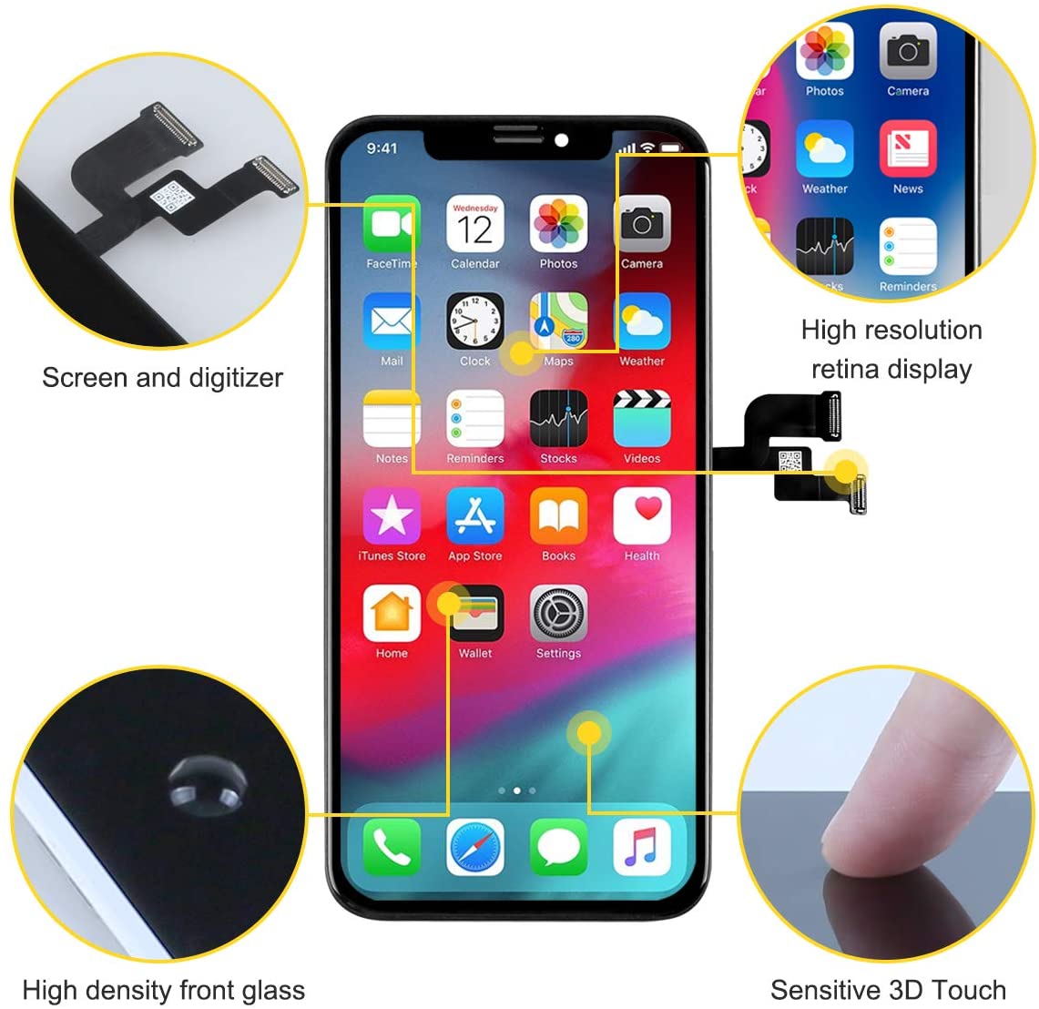 bokman for iPhone XS Black LCD Screen Replacement Parts Display Assembly Front Panel