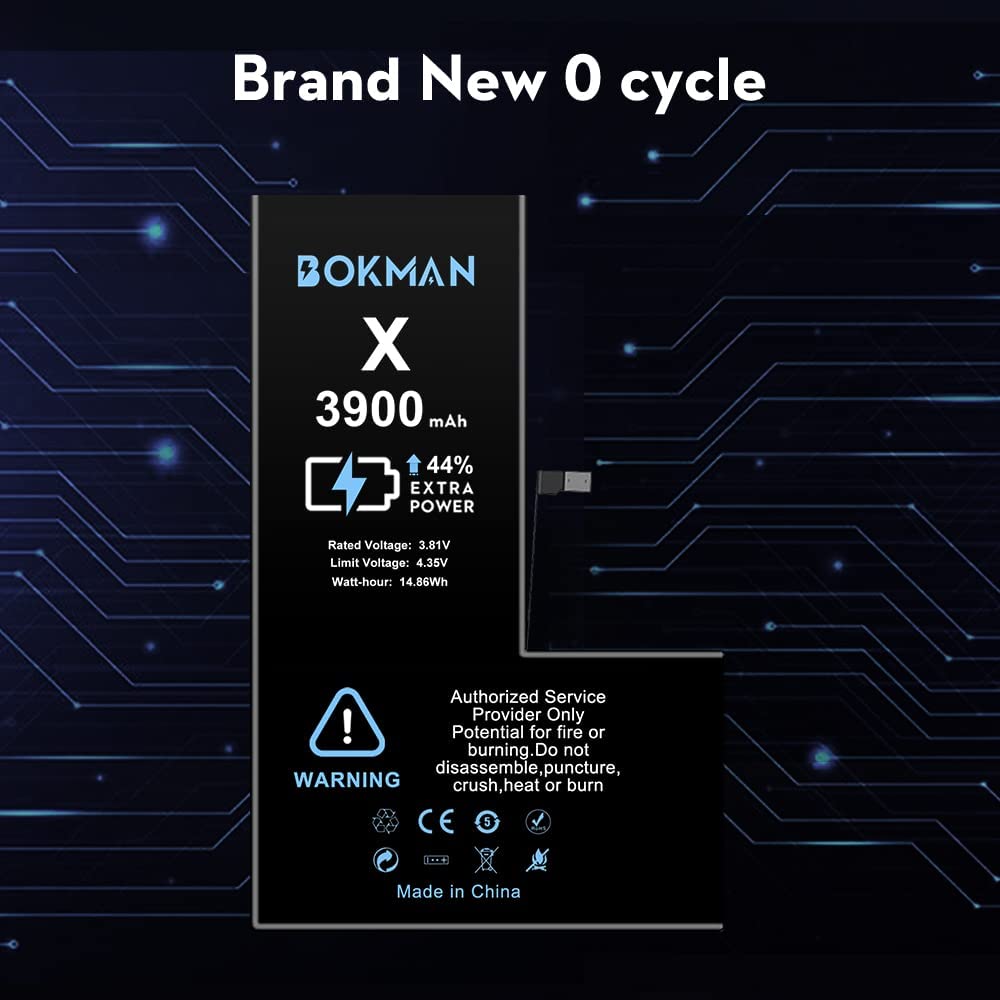 bokman for iPhone X Battery Replacement, High Capacity Li-ion Polymer Battery 3900mAh with All Tool Kits and Adhesive Strips