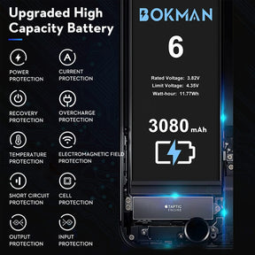 bokman for iPhone 6 Battery Replacement, High Capacity Li-ion Polymer Battery 3080mAh with All Tool Kits and Adhesive Strips