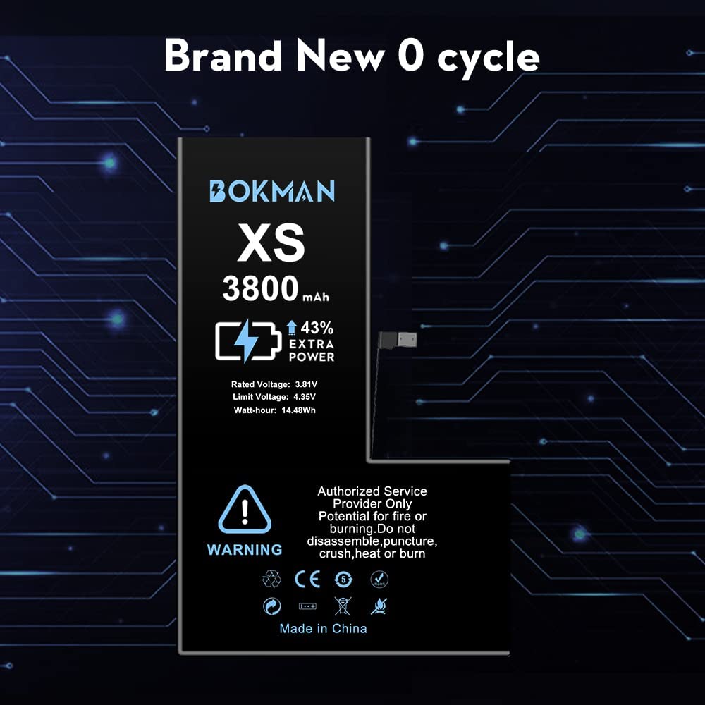 bokman for iPhone XS Battery Replacement, High Capacity Li-ion Polymer Battery 3800mAh with All Tool Kits and Adhesive Strips