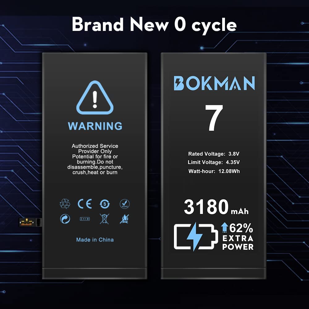 bokman for iPhone 7 Battery Replacement, High Capacity Li-ion Polymer Battery 3180mAh with All Tool Kits and Adhesive Strips