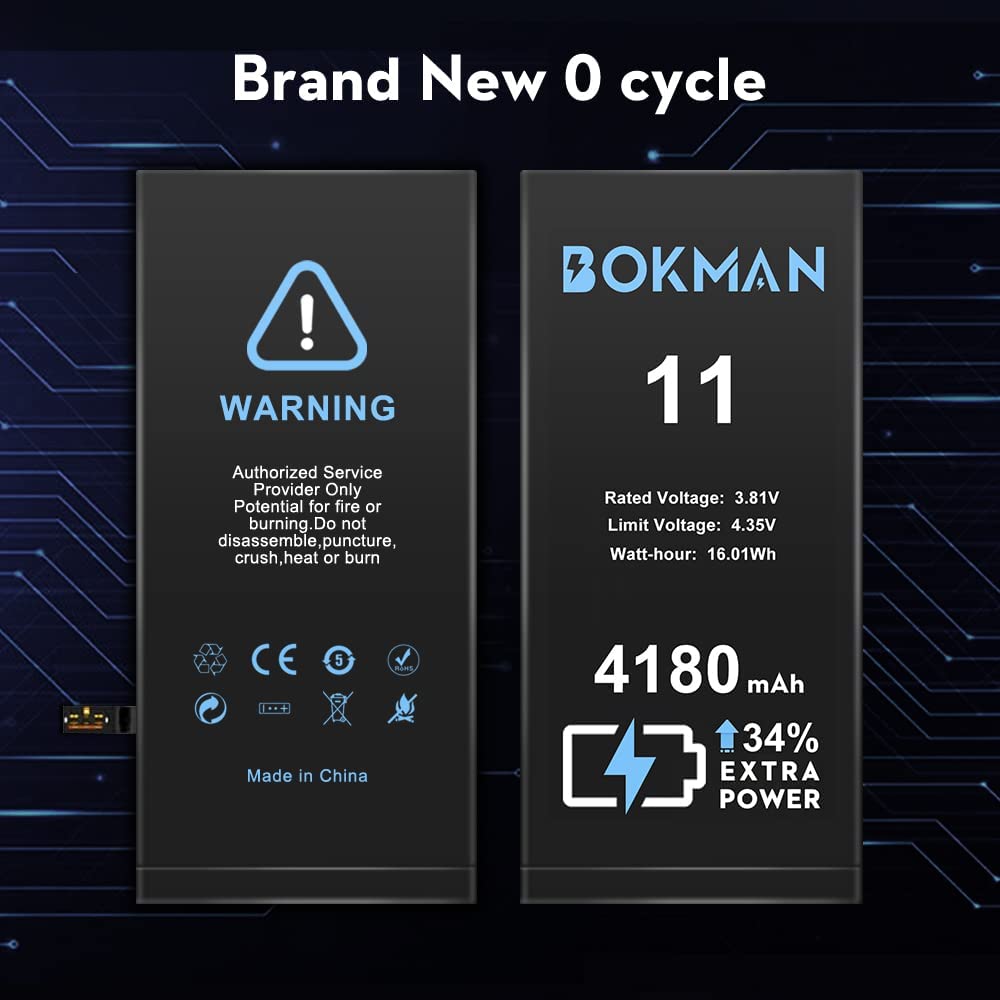 bokman for iPhone 11 Battery Replacement, High Capacity Li-ion Polymer Battery 4100mAh with All Tool Kits and Adhesive Strips