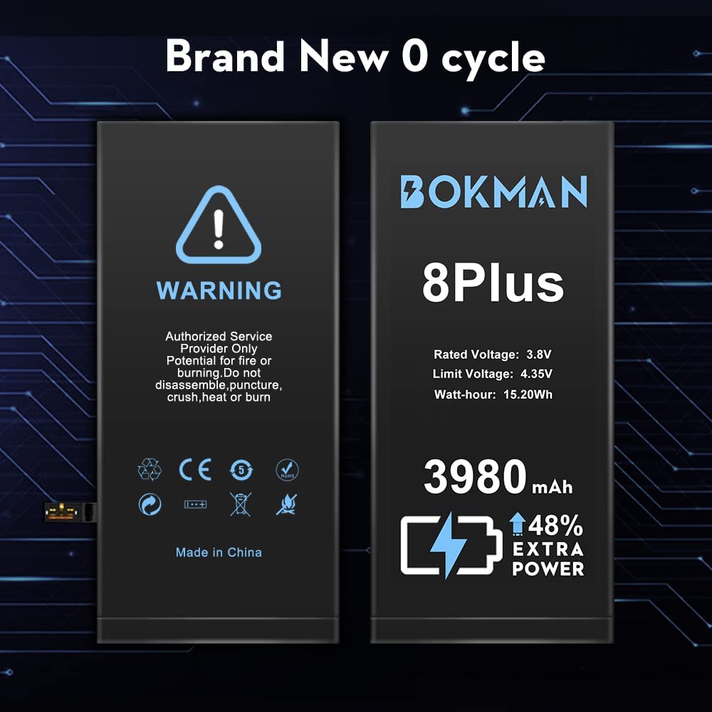 bokman for iPhone 8 Plus Battery Replacement, High Capacity Li-ion Polymer Battery 3980mAh with All Tool Kits and Adhesive Strips
