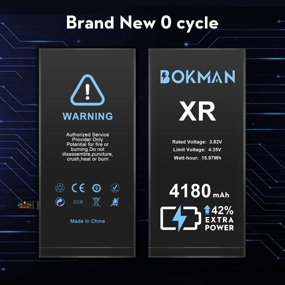 bokman for iPhone XR Battery Replacement, High Capacity Li-ion Polymer Battery 4180mAh with All Tool Kits and Adhesive Strips