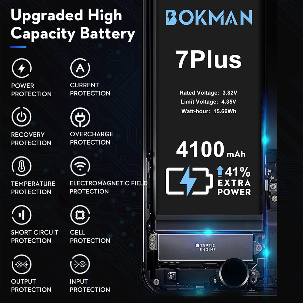 bokman for iPhone 7 Plus Battery Replacement, High Capacity Li-ion Polymer Battery 4100mAh with All Tool Kits and Adhesive Strips
