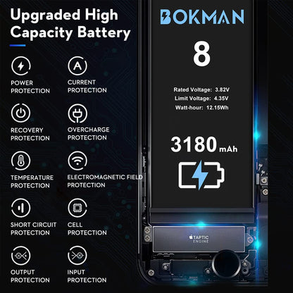 bokman for iPhone 8 Battery Replacement, High Capacity Li-ion Polymer Battery 3180mAh with All Tool Kits and Adhesive Strips