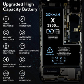 bokman for iPhone X Battery Replacement, High Capacity Li-ion Polymer Battery 3900mAh with All Tool Kits and Adhesive Strips