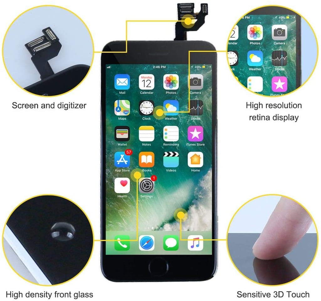 bokman Ersatz-Display für iPhone 6 Plus, Komplett-Display-Einheit, Schwarz
